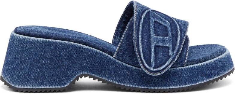 Diesel Sa-Oval D Pf W Denim slide sandals with Oval D strap Blue Dames