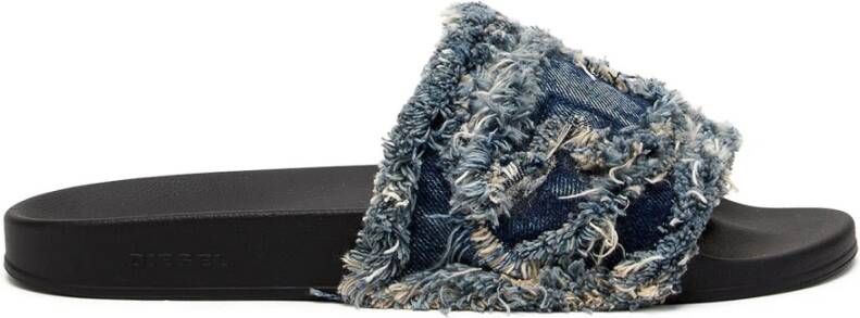 Diesel Sa-Slide D Fringed denim slides Blue Dames