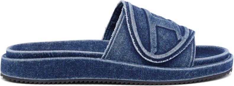 Diesel Sa-Slide D Oval Denim slides with embossed strap Blue Heren