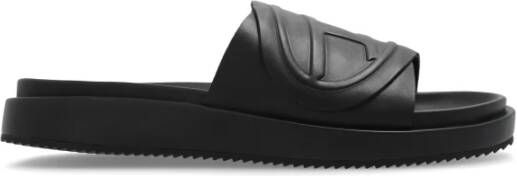 Diesel Sa-Slide D Oval PU slides with embossed Oval D Black Unisex