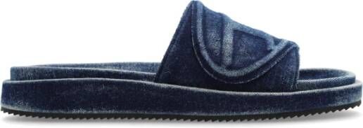 Diesel Sa-Slide D Oval Denim slides with embossed strap Blue Heren