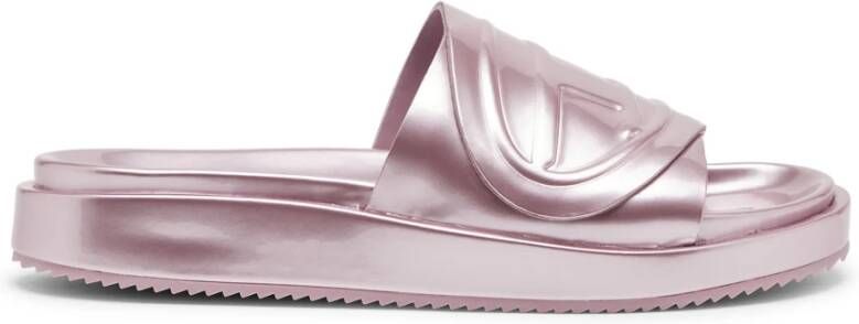 Diesel Sa-Slide D Oval W Metallic slide sandals with Oval D strap Purple Dames