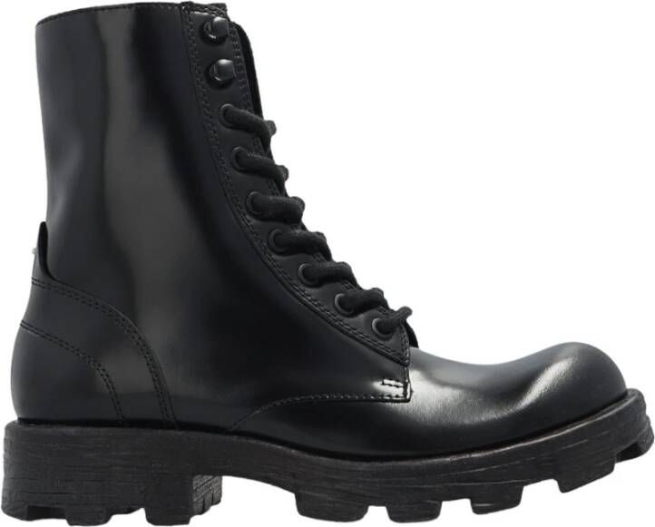Diesel D-Hammer BT Combat boots in glossed leather Black Heren
