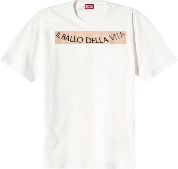 Diesel Witte T-shirt met sloganprint en ronde hals