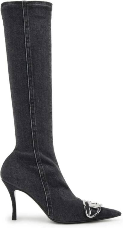 Diesel Zwarte laarzen met metalen Oval D Black Dames