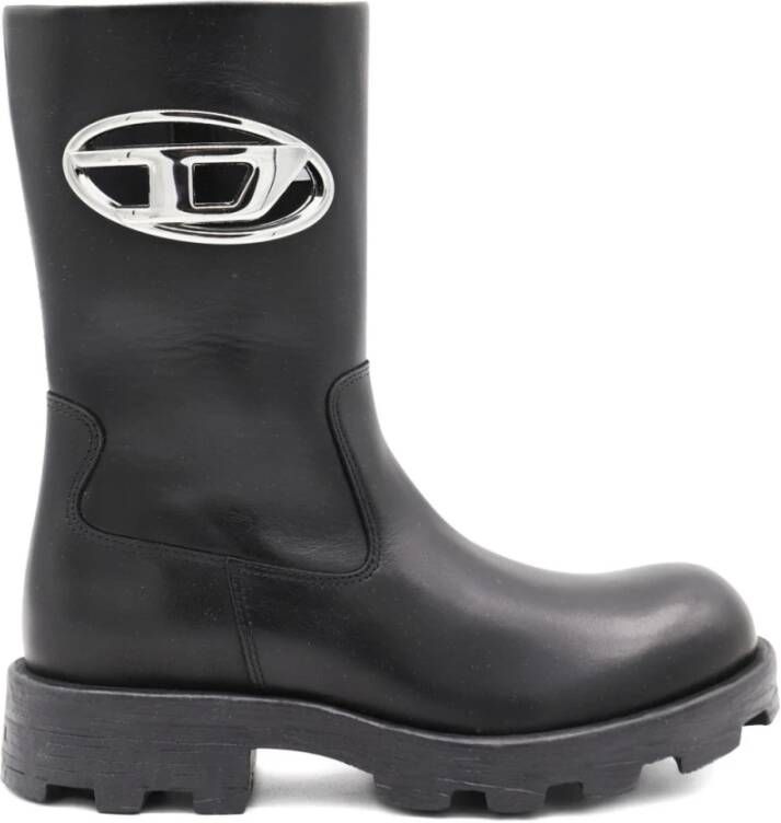 Diesel Zwarte Leren Chunky Laarzen Zijrits