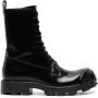 Diesel Zwarte Leren Laarzen Vetersluiting Rits - Thumbnail 1
