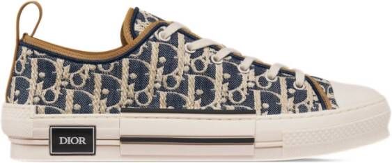 Dior Blauw en beige raffia sneakers