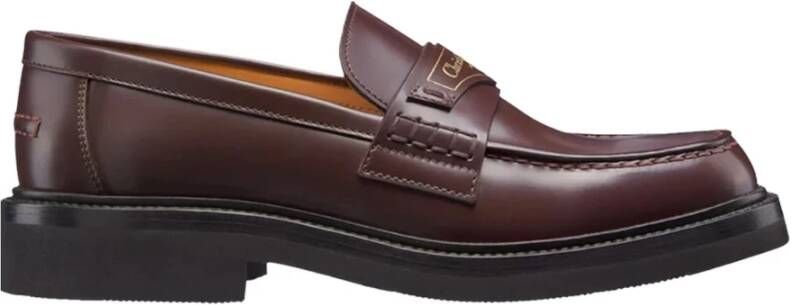 Dior Leren Loafers met Goudkleurig Logo Detail Brown Dames