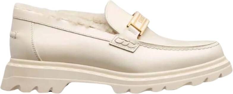 Dior Leren Loafers Shearling Binnenzool Rubber Zool Beige Dames