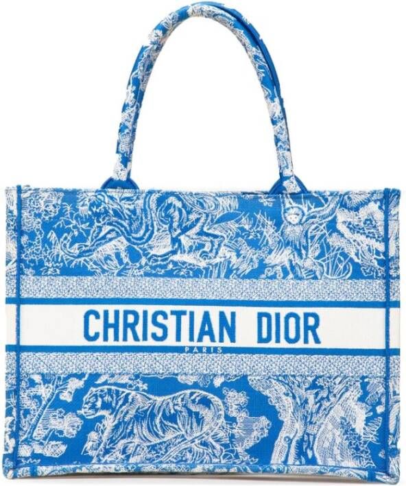 Dior Vintage Tweedehands Dior Book Tote Blauw Toile de Jouy