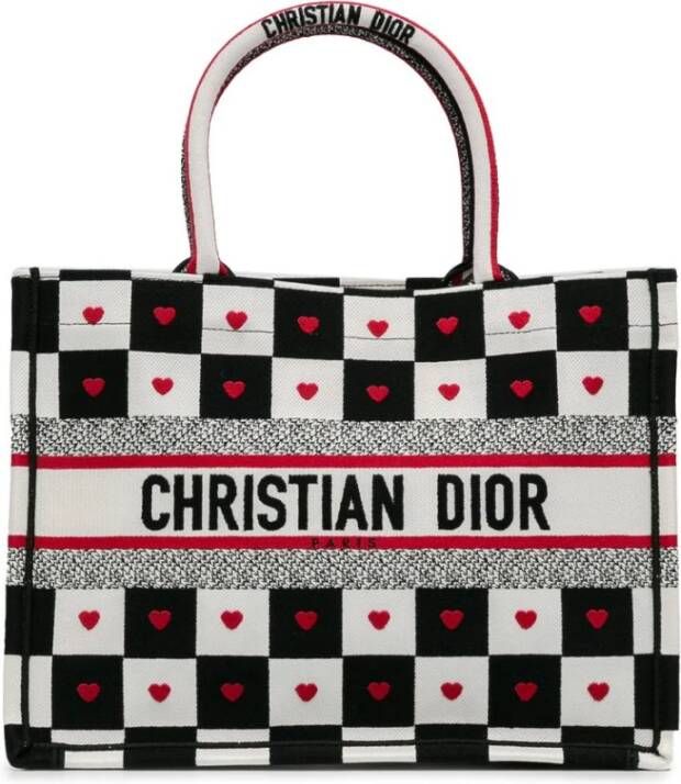 Dior Vintage Tweedehands Dior Book Tote Checkerboard Heart ZwartWitRood