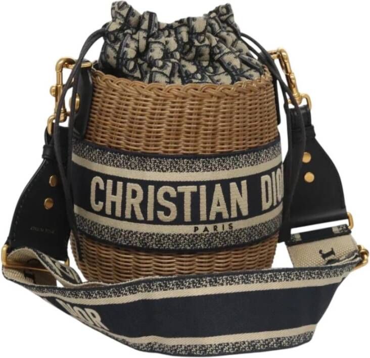 Dior Vintage Tweedehands Dior Book Tote Straw Bucket Tas