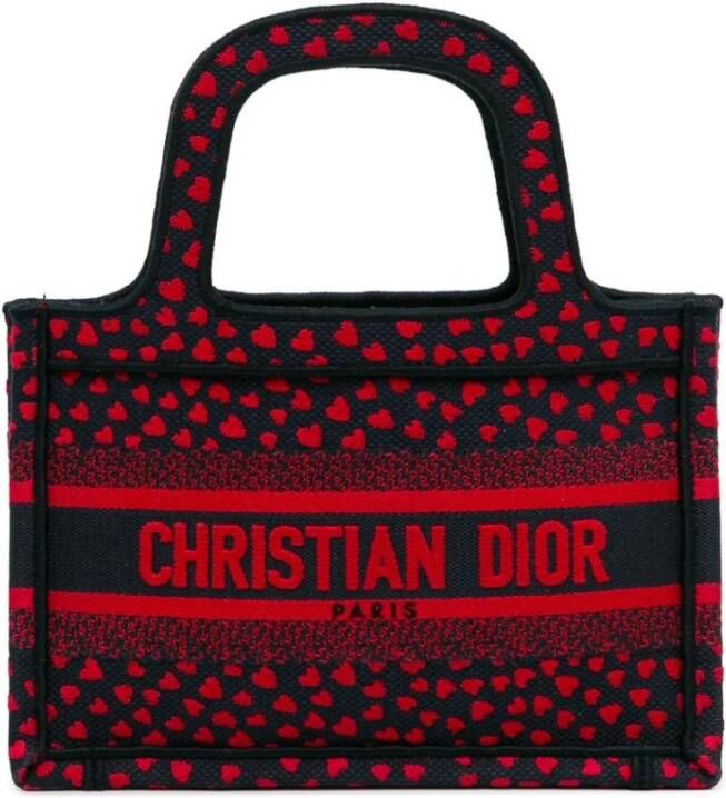 Dior Vintage Tweedehands Dior Book Tote Zwart Canvas Rood Hart Geborduurd