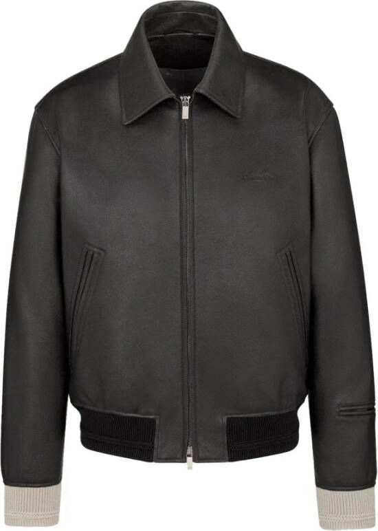 Dior Zwarte Leren Jas Ribboorden Rits