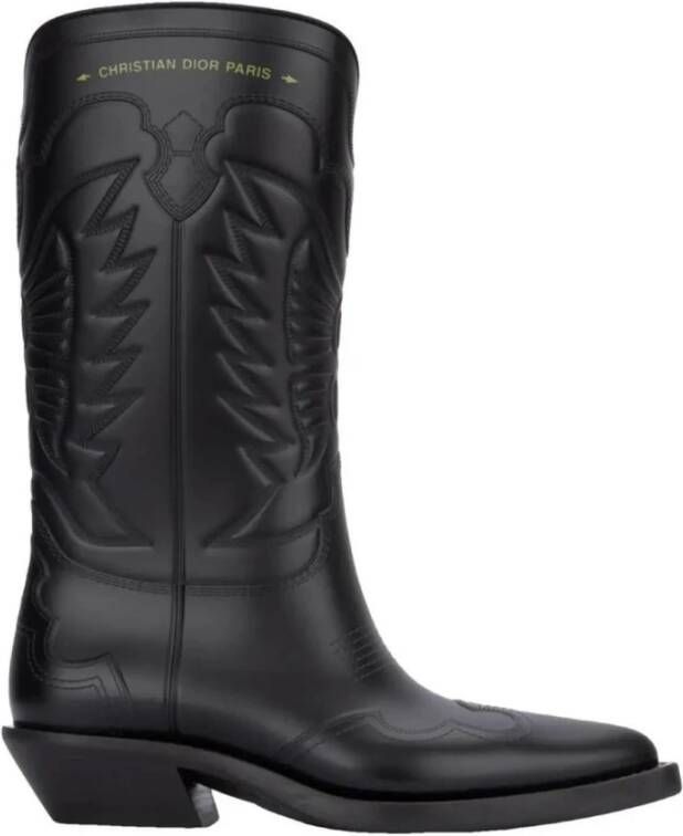 Dior Zwarte Leren Platte Hak Laars