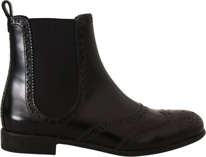 Dolce & Gabbana Zwart lederen enkelhoge platte laarzen schoenen
