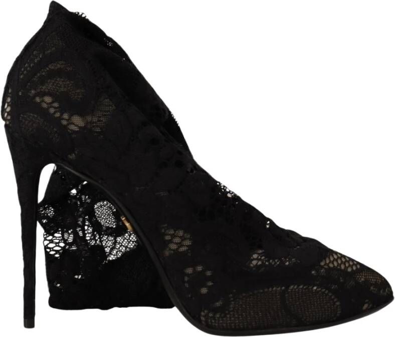 Dolce & Gabbana Zwarte Stretchkousen Taormina Kantlaarzen Black Dames