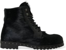 Dolce & Gabbana Pony Skin Leren Laarzen tot halverwege de kuit met veters