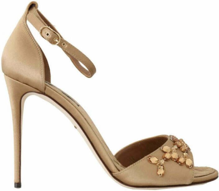 Dolce & Gabbana Kristalversierde Gouden Sandalen Yellow Dames