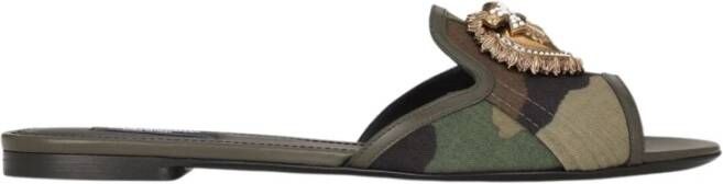 Dolce & Gabbana Army Green Camouflage Heart Slide Sandalen Green Dames