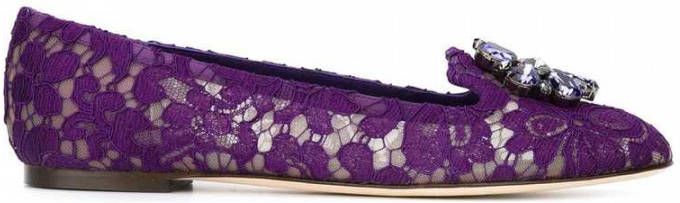 Dolce & Gabbana Paarse Taormina Kant Kristal Platte Schoenen Purple Dames
