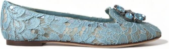 Dolce & Gabbana Blauwe Kant Kristallen Platte Schoenen Blue Dames