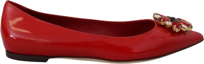 Dolce & Gabbana Rode Leren Kristallen Loafers Platte Schoenen Red