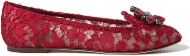 Dolce & Gabbana Rode Kant Kristal Platte Schoenen Red Dames
