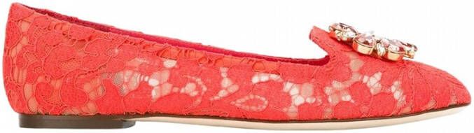 Dolce & Gabbana Rode Taormina Kant Kristallen Ballet Flats Schoenen Red Dames