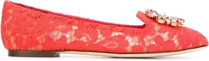 Dolce & Gabbana Rode Taormina Kant Kristallen Ballet Flats Schoenen Red Dames