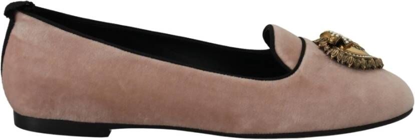 Dolce & Gabbana Roze Velvet Instappers Loafers Platte Schoenen Pink Dames