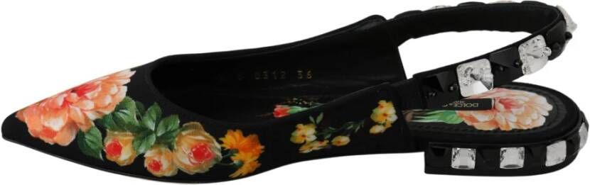 Dolce & Gabbana Black Floral Crystal Slingbacks Flats Shoes Zwart Dames