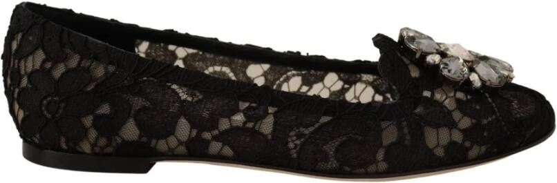 Dolce & Gabbana Elegante zwarte kanten kristallen loafers Black Dames