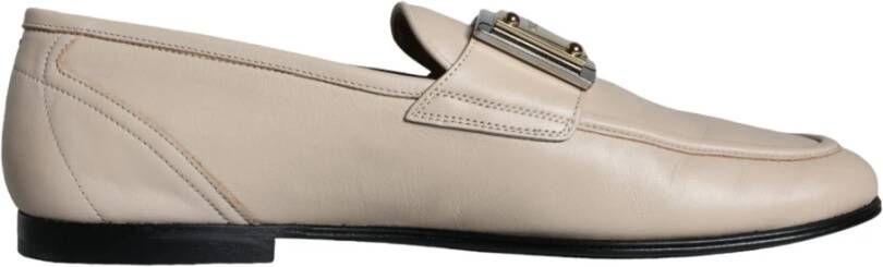 Dolce & Gabbana Beige Lederen Logo Plaque Loafers Beige Heren