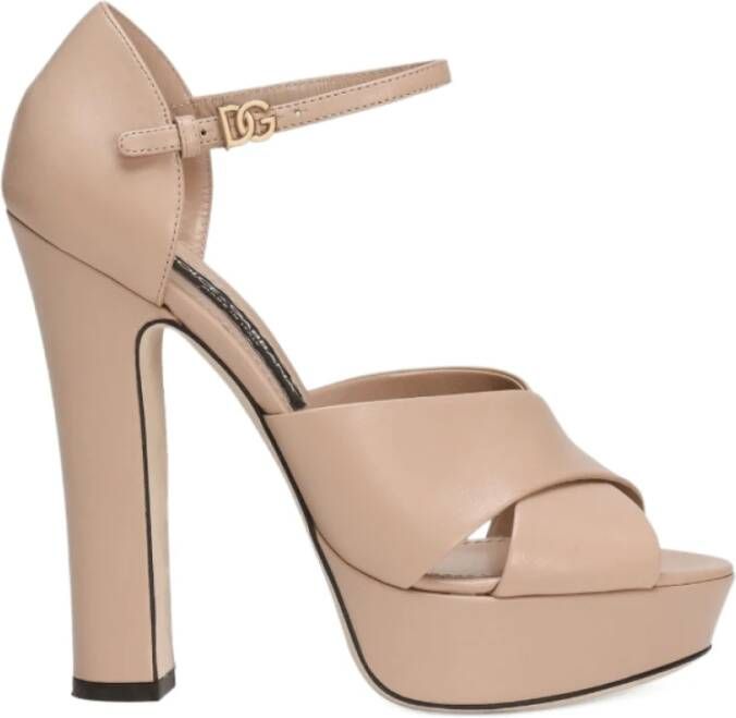Dolce & Gabbana Beige Leren Plateau Sandalen met Blokhak - Foto 2