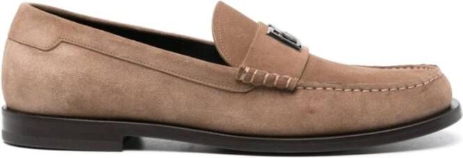 Dolce & Gabbana Beige Logo Loafers met Vierkante Neus Beige Heren