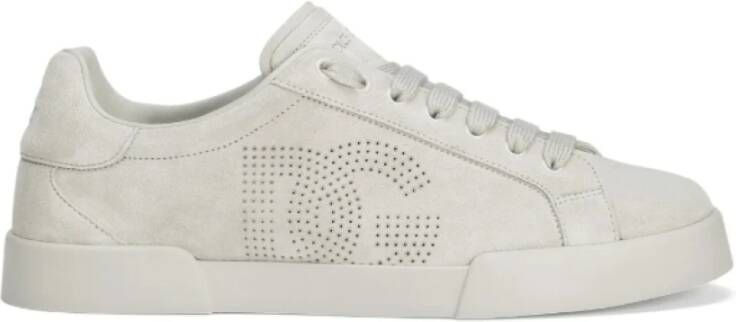 Dolce & Gabbana Beige Logo Sneakers Vetersluiting Platte Zool