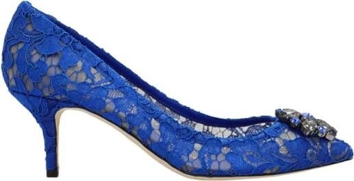 Dolce & Gabbana Elegante Kant Hakken met Juweelversiering Blue Dames