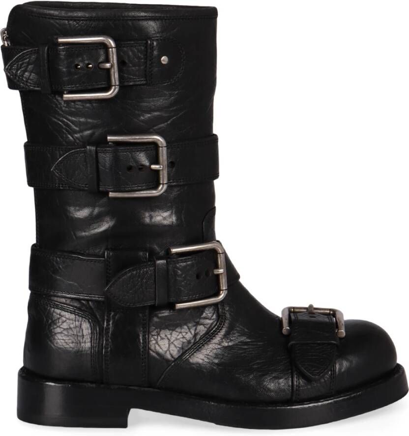 Dolce & Gabbana Biker Leren Laarzen met Gespen