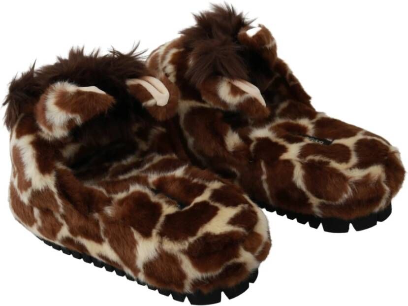 Dolce & Gabbana Brown Giraffe Slippers Flats Sandals Shoes Bruin Dames