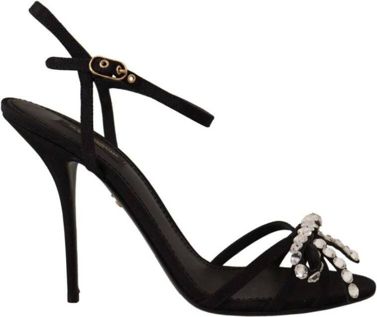 Dolce & Gabbana Black Crystals Ankle Strap Heels Sandals Shoes Zwart Dames