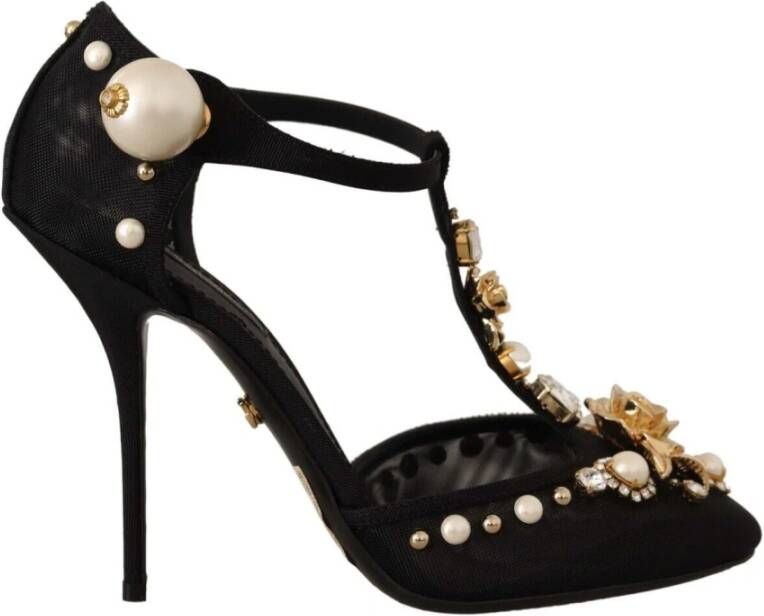 Dolce & Gabbana Black Faux Pearl Crystal Vally Heels Sandals Shoes Zwart Dames