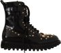 Dolce & Gabbana Black Leather Crystal Embellished Boots Shoes Zwart Heren - Thumbnail 1