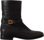 Dolce & Gabbana Black Leather Flats Logo Short Boots Shoes Zwart Dames - Thumbnail 1