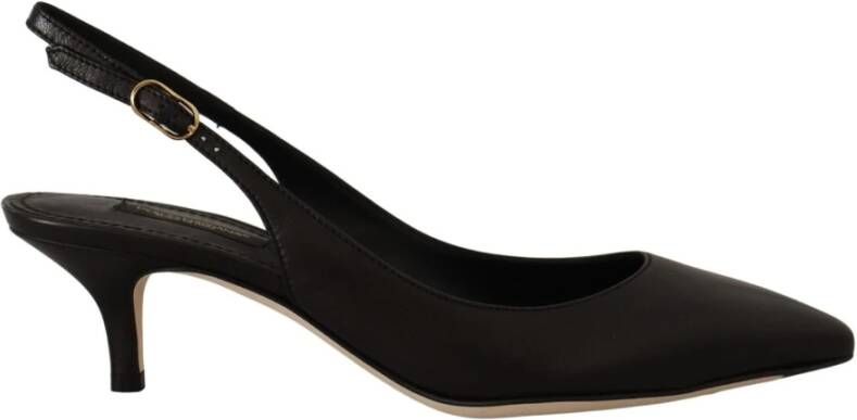 Dolce & Gabbana Zwarte Leren Slingback Hakken Italiaanse Stijl Black Dames