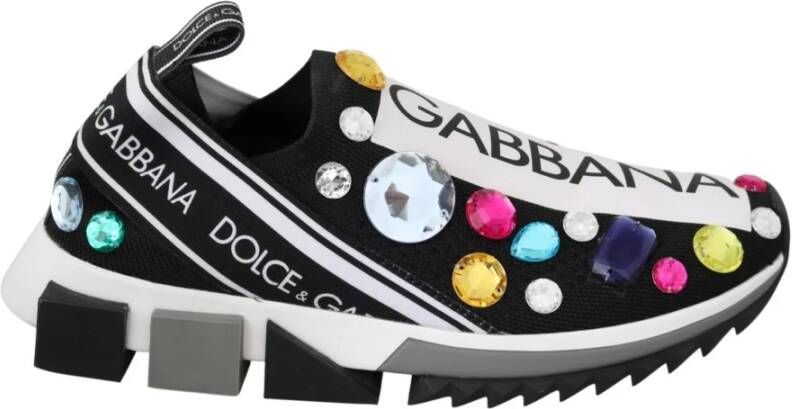 Dolce & Gabbana Black Multicolor Crystal Sneakers Shoes Zwart Dames