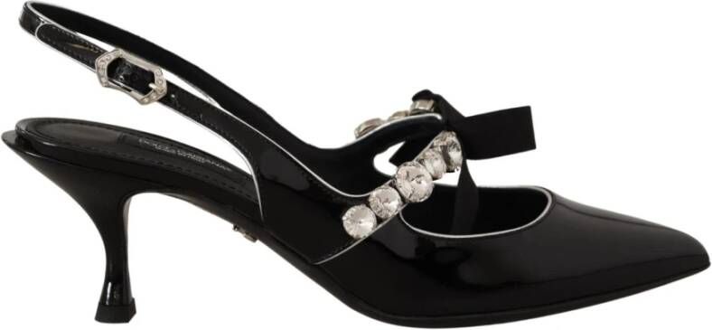 Dolce & Gabbana Black Patent Leather Crystal Slingbacks Shoes Zwart Dames