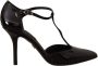 Dolce & Gabbana Black Patent Leather T-Strap Heels Sandals Shoes Zwart Dames - Thumbnail 1