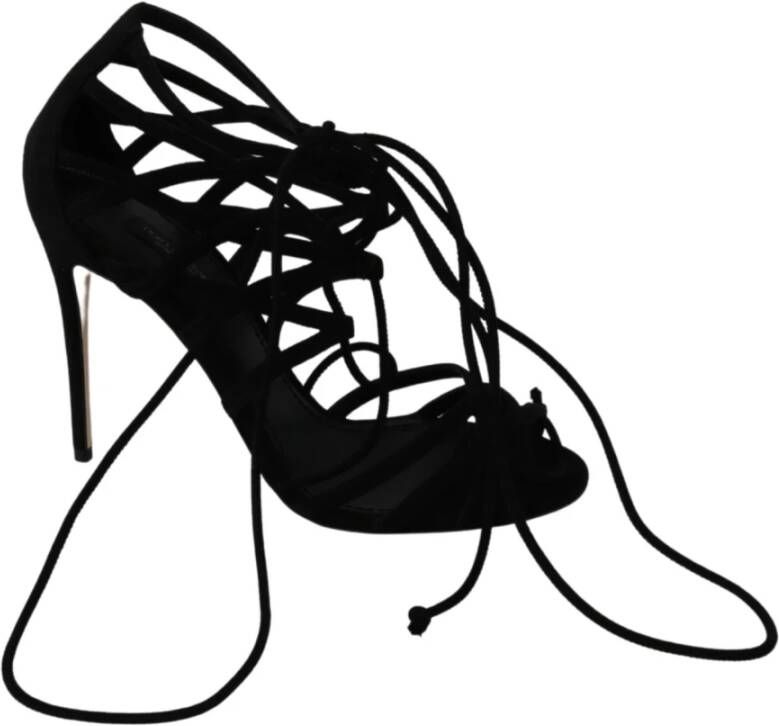 Dolce & Gabbana Black Suede Strap Stilettos Shoes Sandals Zwart Dames